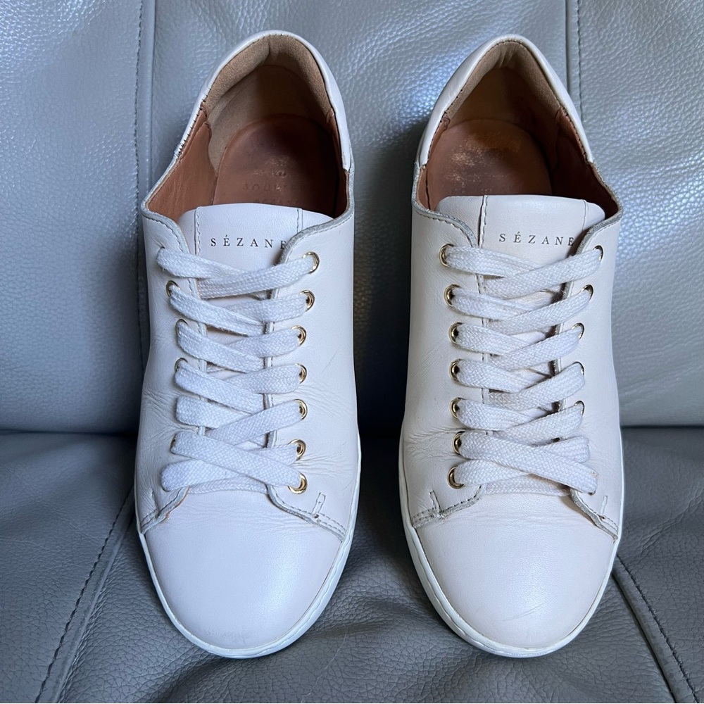 SEZANE Women’s Leather Sneakers EU 35 US Sz 5 Jack Trainers Beige Lace Up Chic - Picture 16 of 17